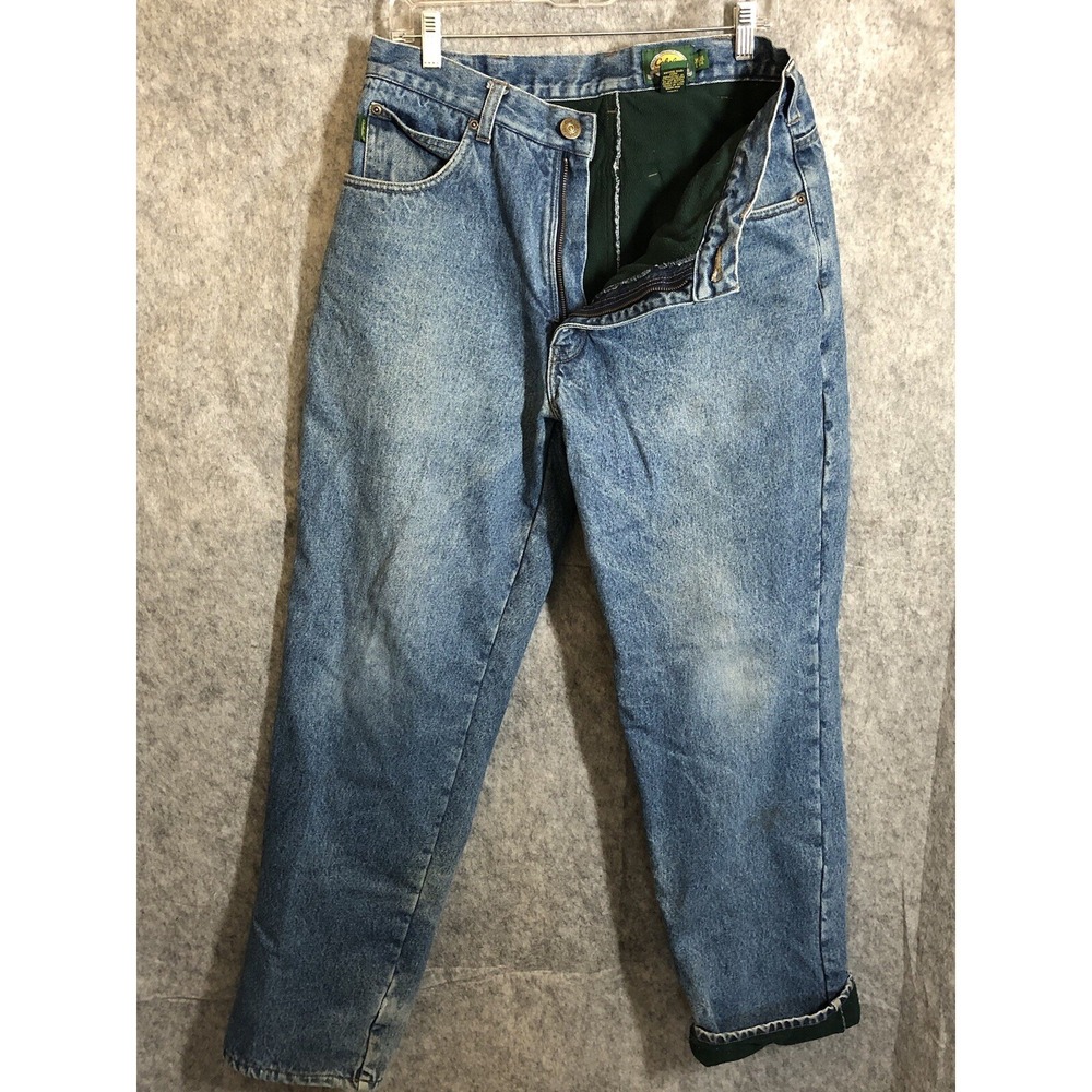 Cabela's Jeans Men 34x34 Blue Denim Fleece Lined Workwear Hike Camp Outdoor